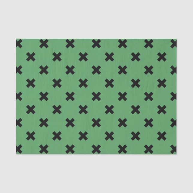 Papel De Seda Pontos de cruz pretos em verde (Frente )