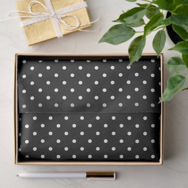 Papel De Seda Pontos Pequenos Pretos e Brancos Chic (Chic Black & White Small Polka Dots Tissue Paper)