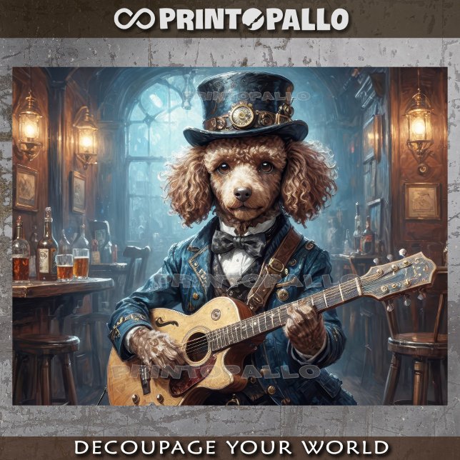 Papel De Seda Poodle com vestido elegante tocando guitarra -  (Criador carregado)