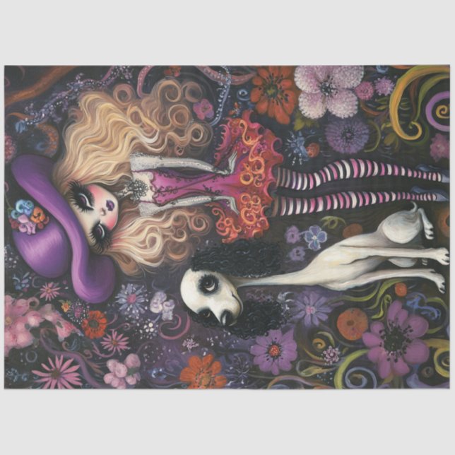 Papel De Seda Poodle Padrão de Garota Gótica Desarticulada (Frente )