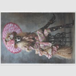 Papel De Seda Poodle Padrão Vestido em Decouapge Rosa