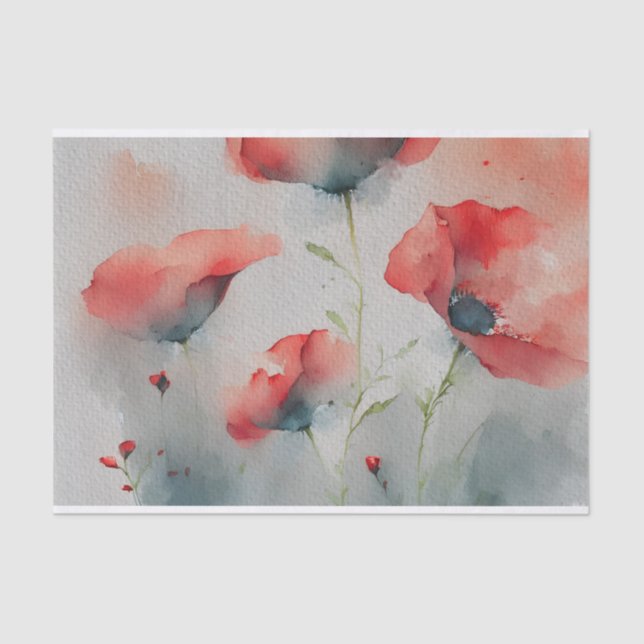 Papel De Seda Poppies de Aquarela Vermelha (Frente )