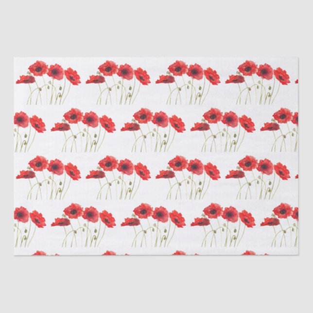 Papel De Seda Poppies flores vermelhas aquáticas flores silvestr (Frente )