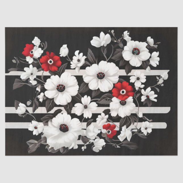 Papel De Seda Poppies vermelhos e brancos na desvinculação negra (Frente )