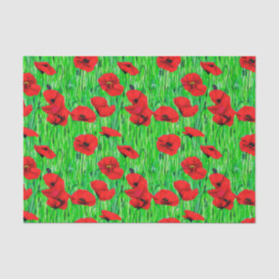 Papel De Seda Poppies vermelhos num campo verde