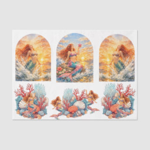 Papel De Seda Pôr do Sol em Aquarela Fantasia Sirenas Decoupage