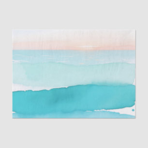 Papel De Seda Pôr do Sol em Aquarela no Oceano Turquesa
