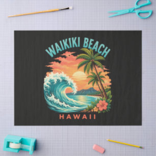 Papel De Seda Pôr do sol tropical na praia de Waikiki no Havaí