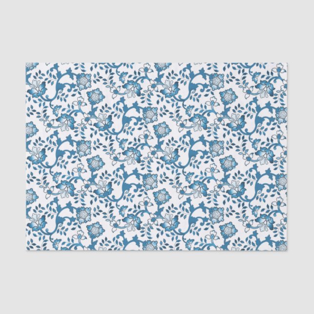 Papel De Seda Porcelana oral azul e branco personalizada China (Frente )