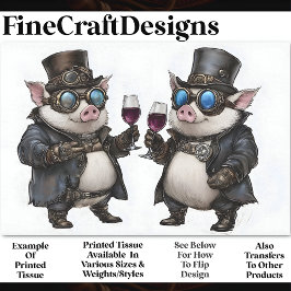 Papel De Seda Porcos Alegres Steampunk + Vinho Tinto AH8 Decoupa