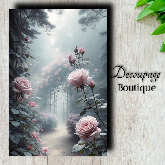 Papel De Seda Portão do Jardim de Rosas Decoupage (Rose Garden Gate Decoupage Tissue Paper)