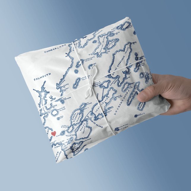 Papel De Seda Portland Maine Casco Bay Map Elegante Marinho Azul (Portland Maine Casco Bay Map Tissue Paper in elegant navy blue from Coastal Map Designs)