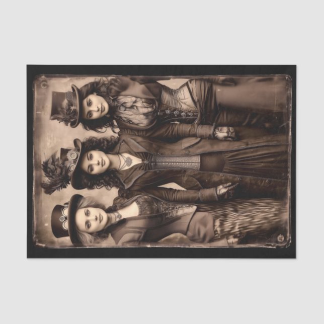 Papel De Seda Portrait of Three Steampunk Women DX6R Decoupage (Frente )