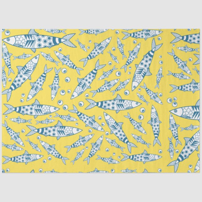 Papel De Seda Português Lisboa Sardinha Padrão Azulejos Amarelo (Frente )