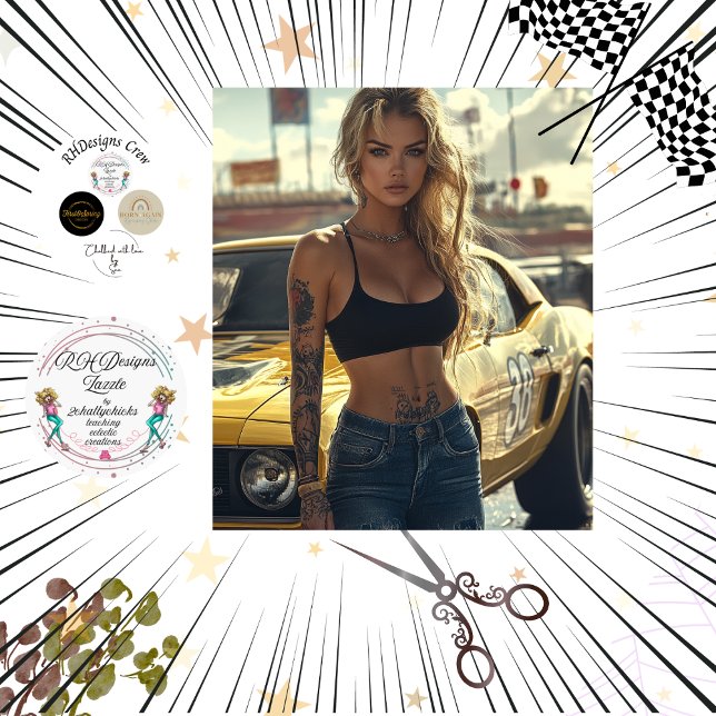 Papel De Seda Poster de dissociação de chic loira e seu carro mu (Criador carregado)