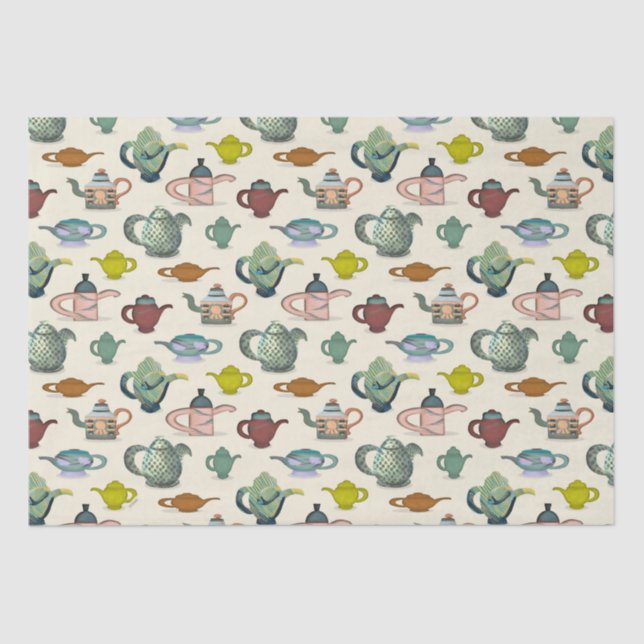 Papel De Seda Potes de chá em um padrão bonito (Frente )