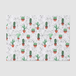 Papel De Seda Potes Verdes Terracotta Cactus Patterno