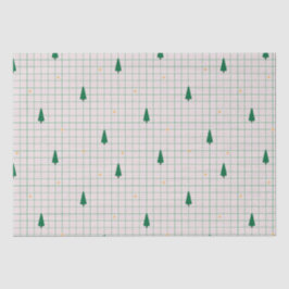 Papel De Seda Praça Verde com Árvores de Natal em Branco