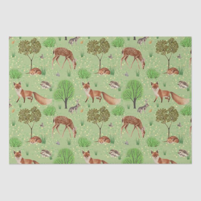 Papel De Seda Prado de Animais da Floresta Cura Moderna (Frente )