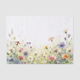 Papel De Seda Prado Floral Pastel de Flor Silvestre em Aquarela