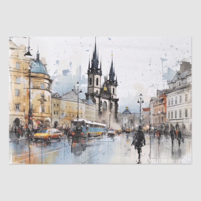 Papel De Seda Praga da aquarela da rua (Frente )