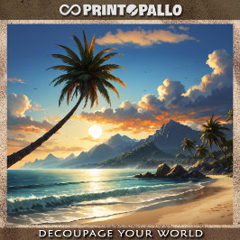 Papel De Seda Praia de palmeiras havaiana ao pôr do sol
