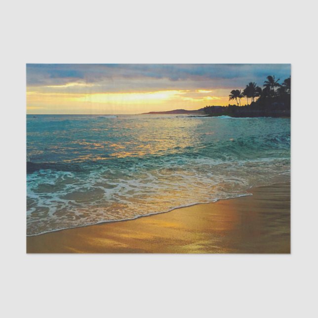 Papel De Seda Praia do Havaí Ouro tropical (Frente )