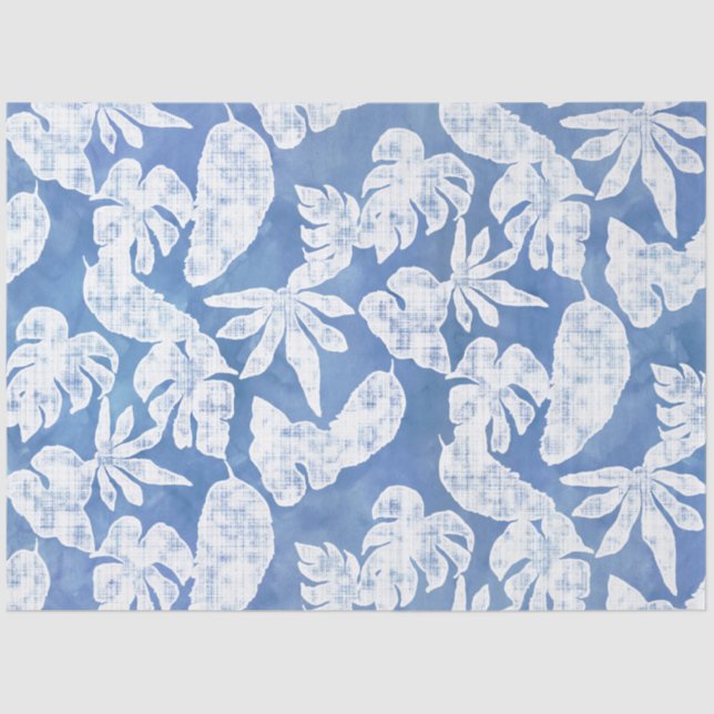 Papel De Seda Praia Selva Tropical Folhagem Azul e Branca (Frente )