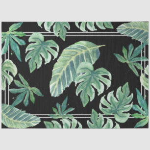 Papel De Seda Praia Selva Tropical Foliage Black n Green
