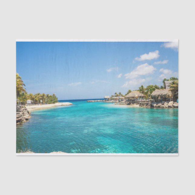 Papel De Seda Praia tropical Cênica com Foto Thatch Huts (Frente )