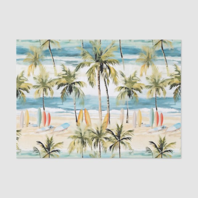 Papel De Seda Praia Tropical com Surfboards (Frente )