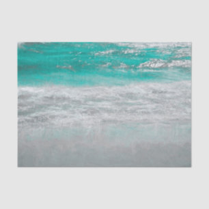Papel De Seda Praia Turquesa Costeira Ondas Oceânicas Arte Tropi