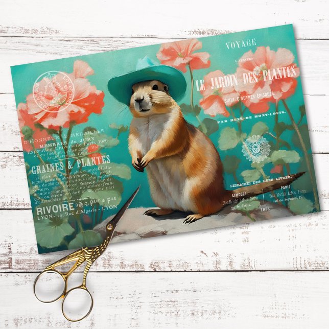 Papel De Seda Prairie Dog Ground Hog Rustic Decoupage Floral (Criador carregado)