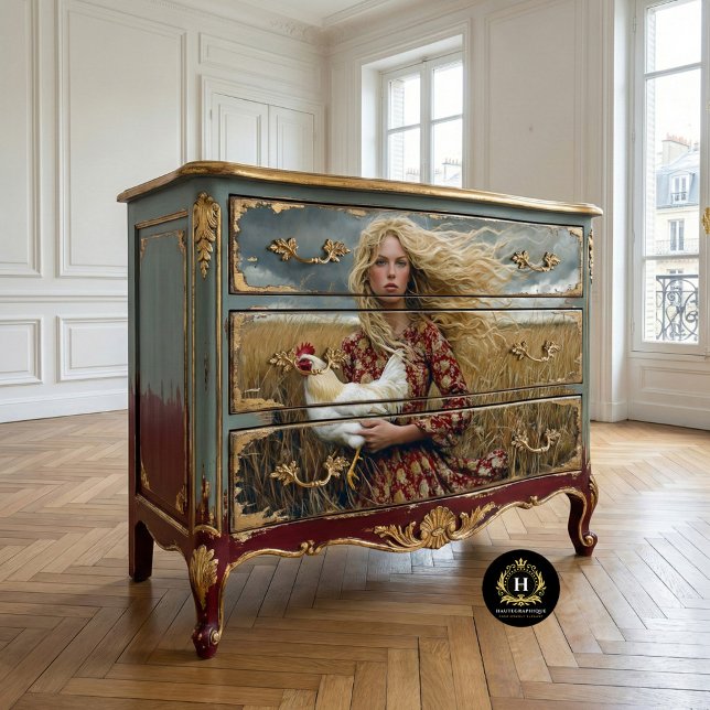 Papel De Seda Prairie Girl com White Rooster Decoupage (Criador carregado)