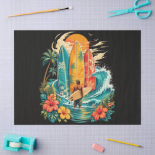 Papel De Seda Prancha de Surf da Onda da Praia Havaiana Vintage