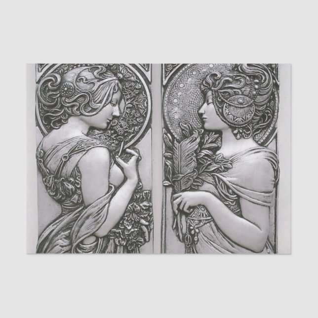 Papel De Seda Prata, Art nouveau, design, fêmeas, Mucha, beleza (Frente )