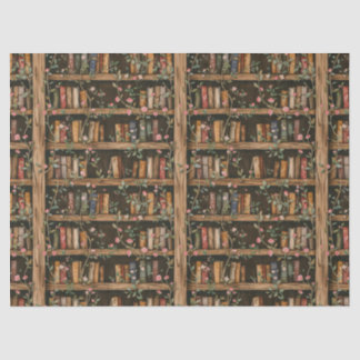 Papel De Seda Prateleiras de livros com trepadeiras floridas