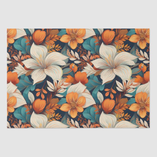 Papel De Seda Prato De Flor Laranja De Turquesa Elegante (Frente )