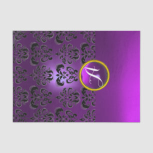 PAPEL DE SEDA PRECIOSO MONOGRAMA DE PEDRA PRECIOSA DAMASCO ROXO