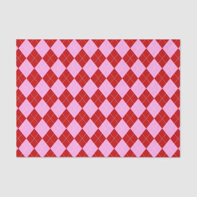 Papel De Seda Preppy Argyle Tartan Diamond Xadrez Vermelho Rosa (Frente )
