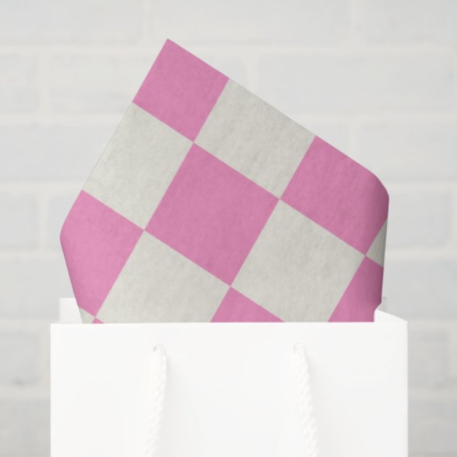 Papel De Seda Preppy Checkerboard Pink White Mod Retro (Sacola de presentes)