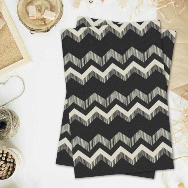 Papel De Seda Preppy Girly Pattern Black And Cinza Chevron (Preppy Girly Pattern Black And Grey Chevron Tissue Paper)