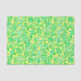 Papel De Seda Preppy Palm Beach Impressão Amarelo e Conchas Verd