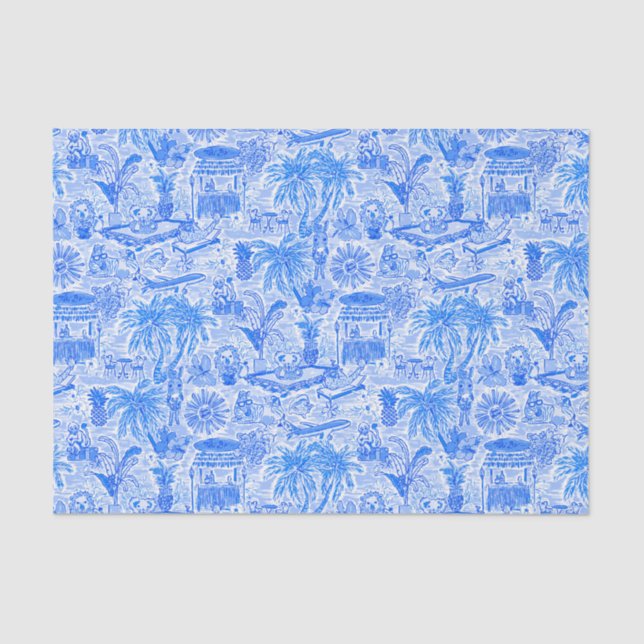 Papel De Seda Preppy Palm Beach Impressão Blue & White Animal Va (Frente )