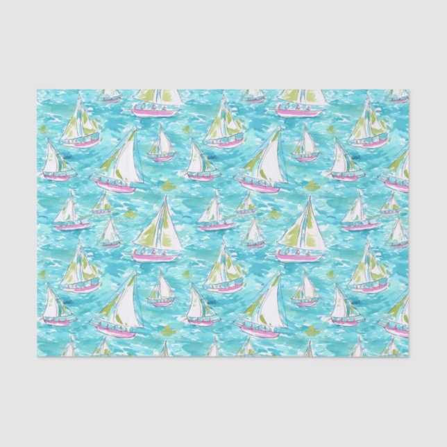 Papel De Seda Preppy Palm Beach Impressão Pastel Sailboat (Frente )
