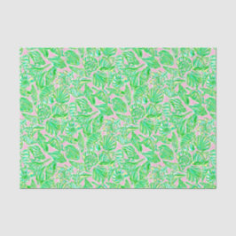 Papel De Seda Preppy Palm Beach Impressão rosa e conchas verdes
