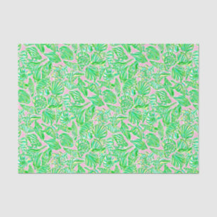 Papel De Seda Preppy Palm Beach Impressão rosa e conchas verdes