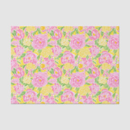 Papel De Seda Preppy Palm Beach Impressão rosa e flores amarelas