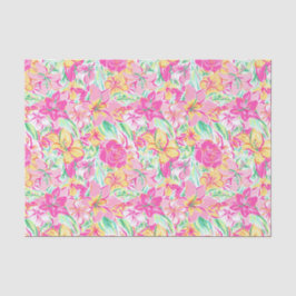 Papel De Seda Preppy Palm Beach Impressão Rosa e Flores Amarelas