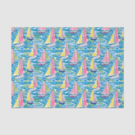 Papel De Seda Preppy Palm Beach Impressão rosa e veleiros amarel